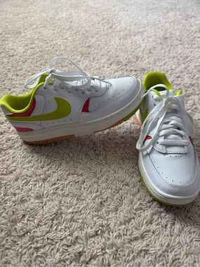 Nike White Sneakers with Lime Green and Hot Pink Accents